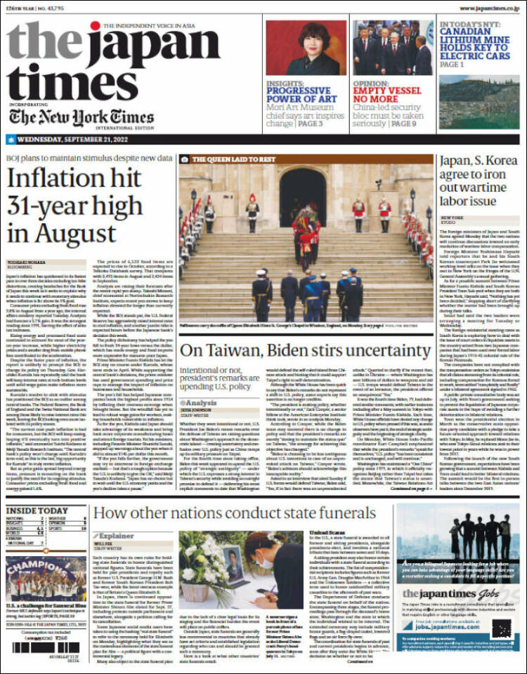 Portada de The Japan Times (Jap&oacute;n)