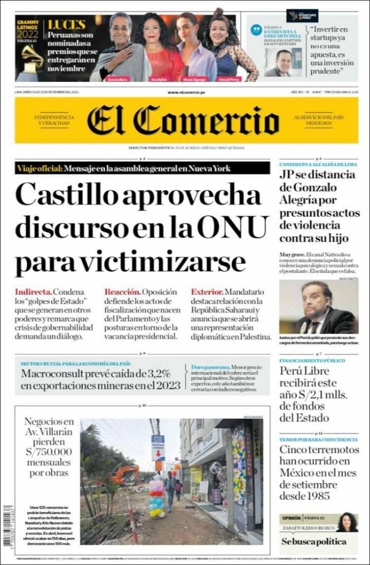 Portada de El Comercio (Per&uacute;)