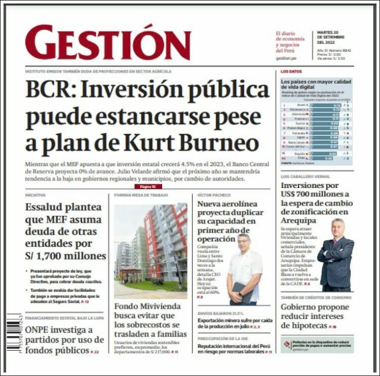 Portada de Diario Gestión (Per&uacute;)
