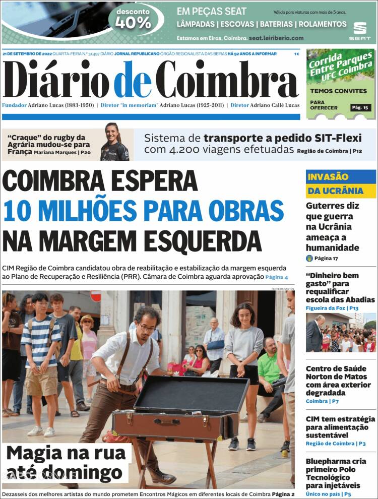 Portada de Diário de Coimbra (Portugal)