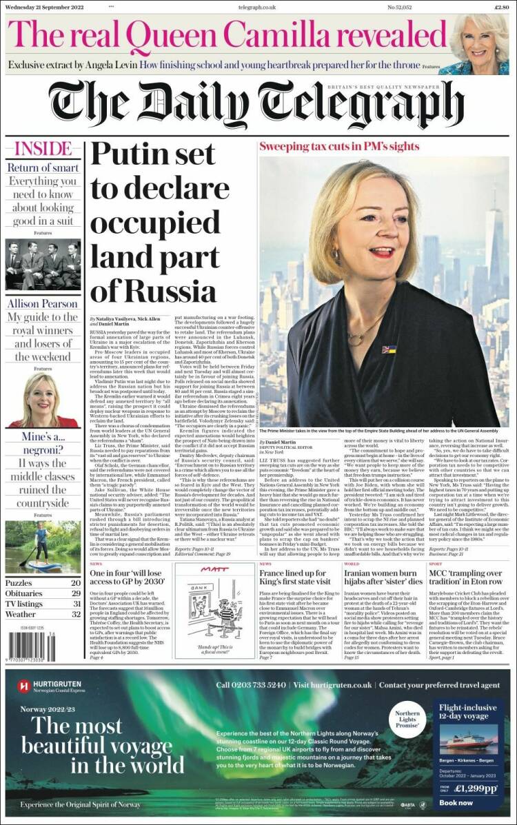 Portada de Daily Telegraph (Reino Unido)