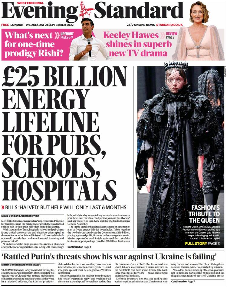 Portada de Evening Standard (Reino Unido)