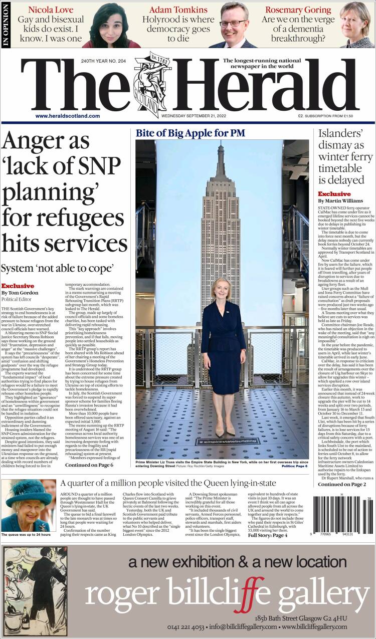 Portada de The Herald (Reino Unido)