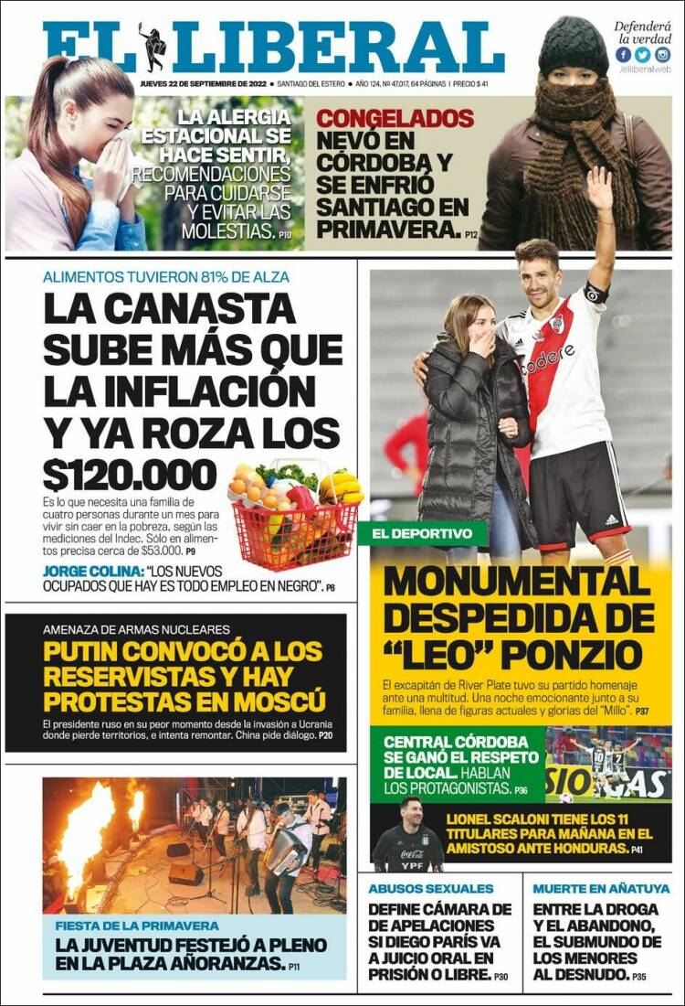 Portada de Diario El Liberal (Argentina)