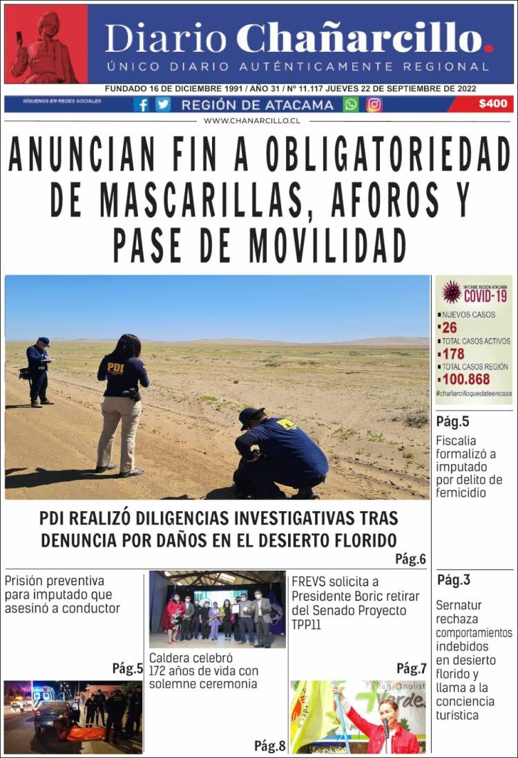 Portada de Diario Chañarcillo (Chile)