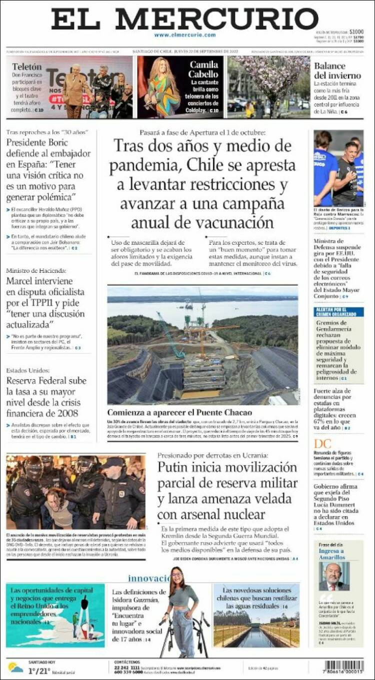 Portada de El Mercurio (Chile)