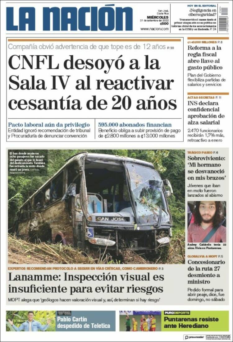 Portada de La Nación - Costa Rica (Costa Rica)