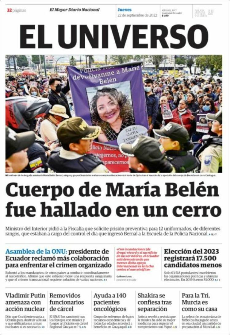 Portada de El Universo - Ecuador (Ecuador)