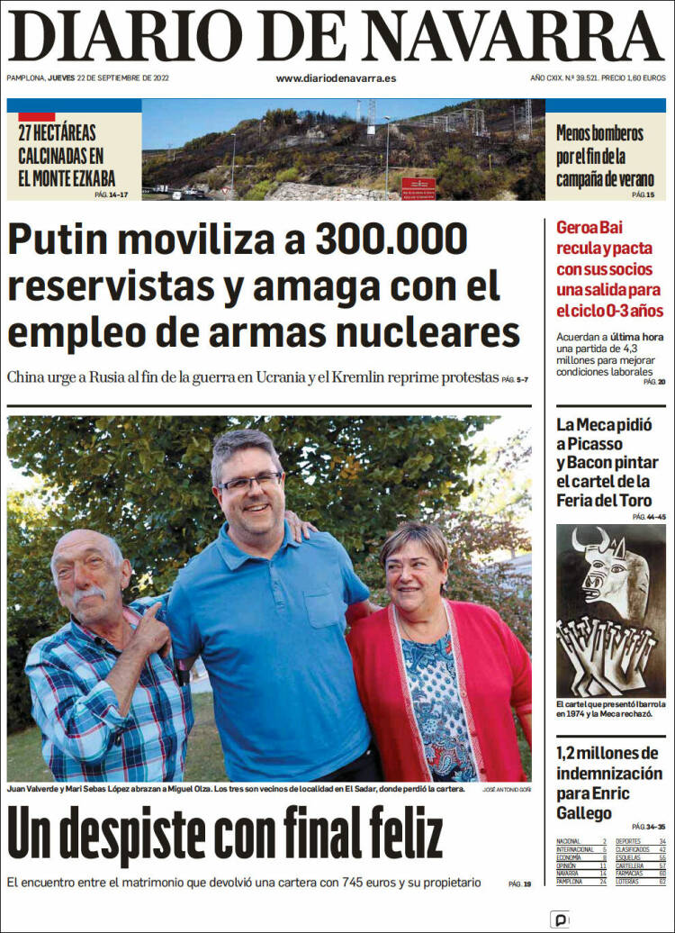Portada de Diario de Navarra (Espagne)