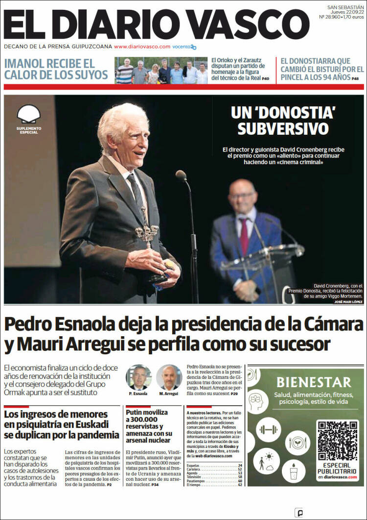 Portada de Diario Vasco (Espagne)