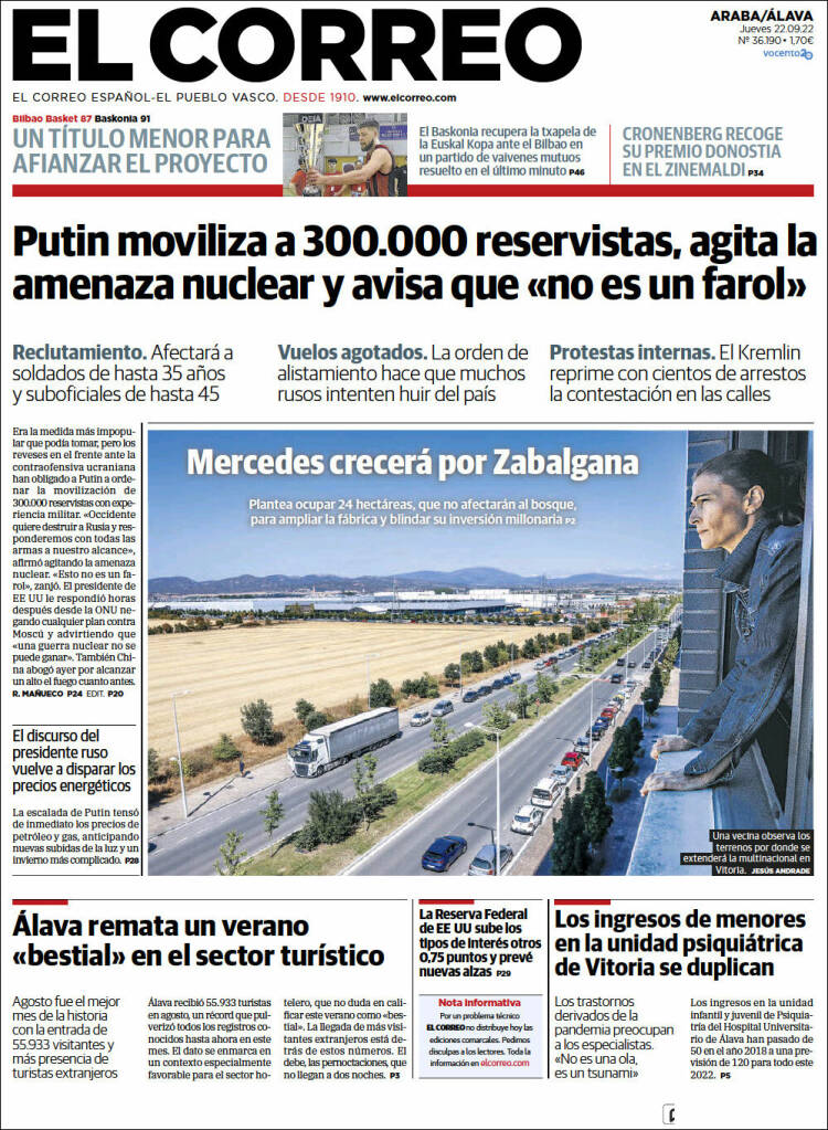 Portada de El Correo - Álava (Espagne)
