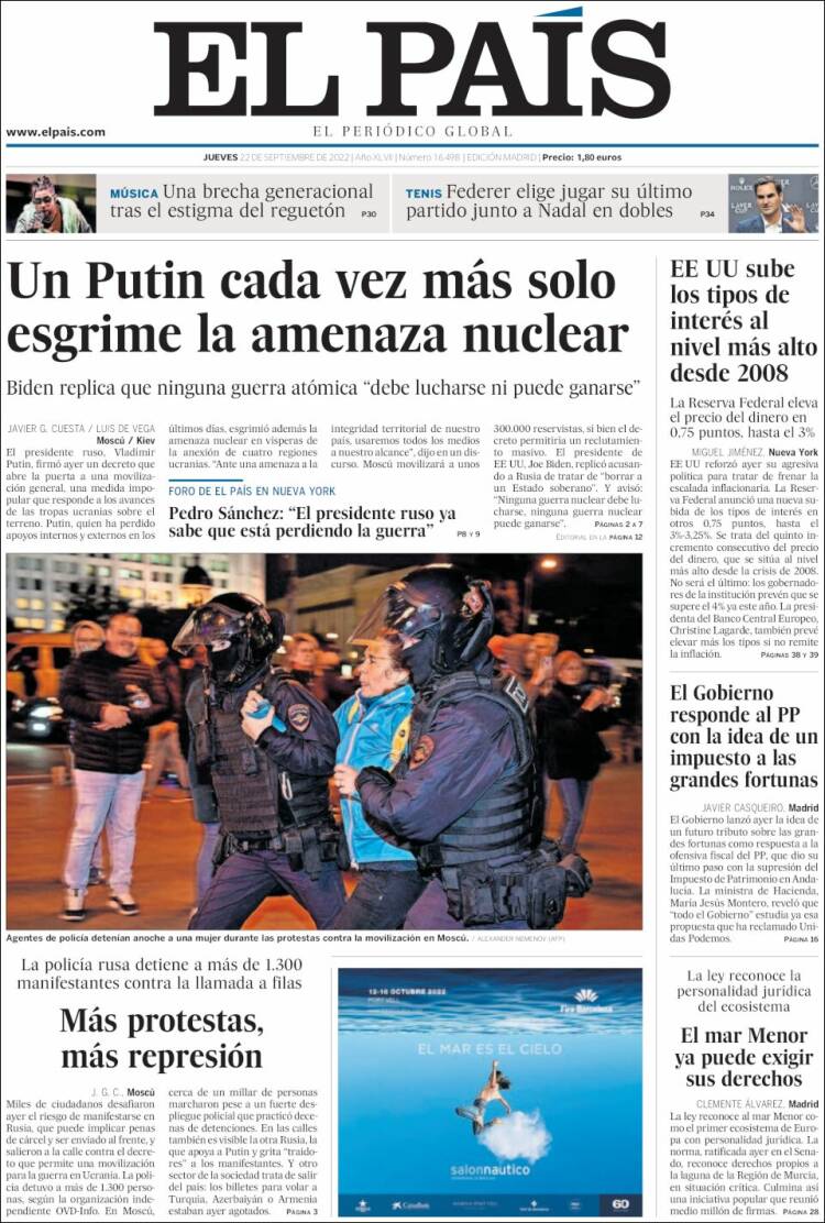 Portada de El País (Espagne)