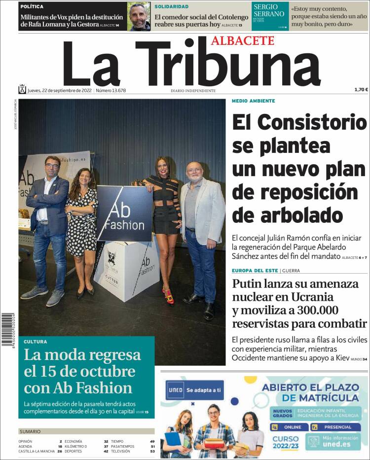 Portada de La Tribuna de Albacete (España)