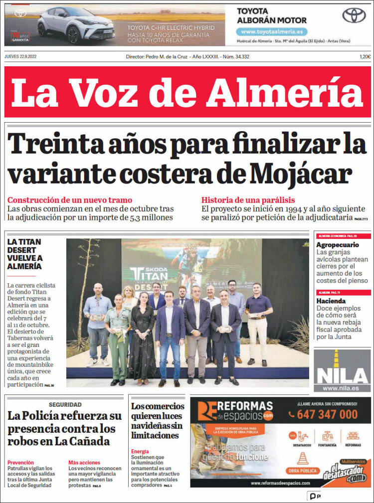 Portada de La Voz de Almería (Espagne)