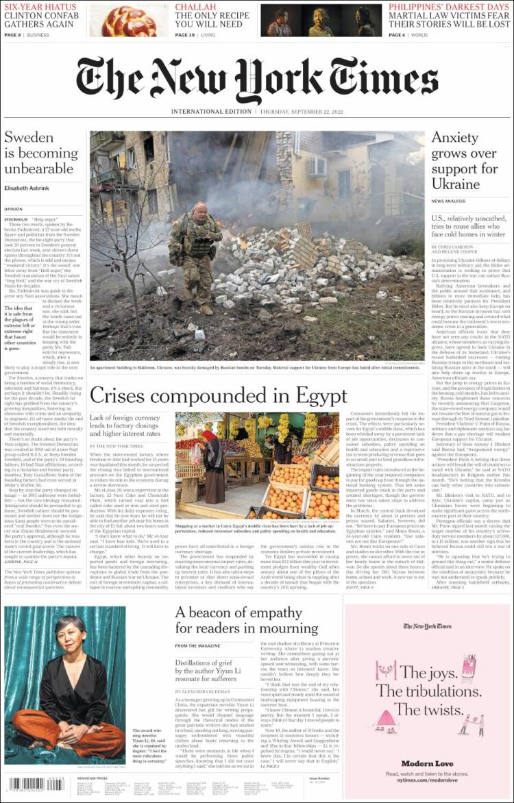 Portada de International New York Times (Europa)