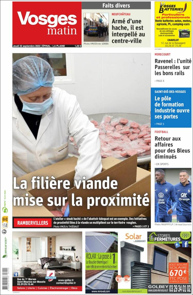 Portada de Vosges Matin (Francia)