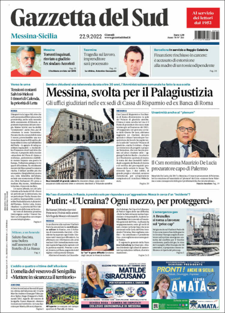Portada de Gazzetta del Sud (Italia)