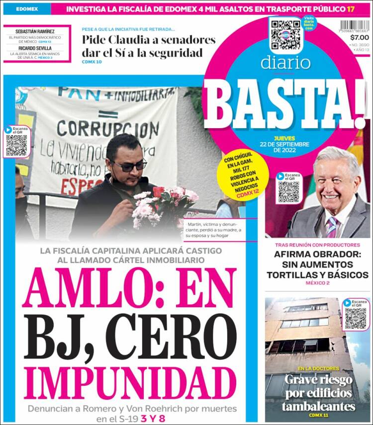 Portada de Diario Basta (México)