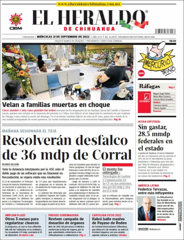 Portada de El Heraldo de Chihuahua (México)