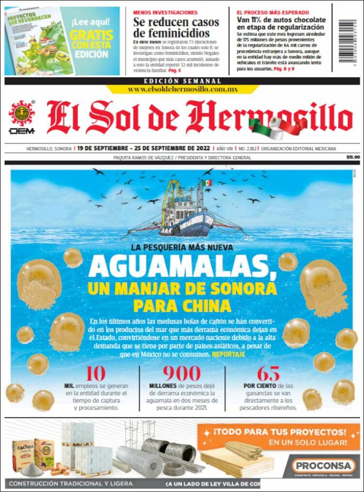 Portada de El Sol de Hermosillo (México)