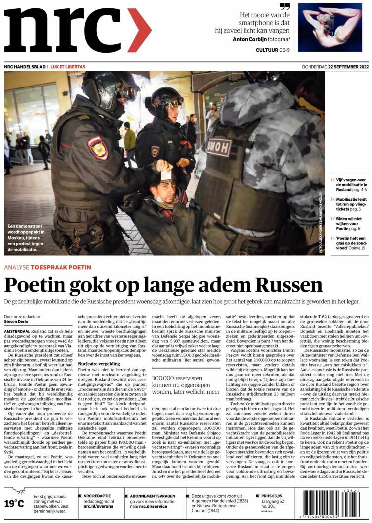 Portada de NRC Handelsblad (Pa&iacute;ses Bajos)