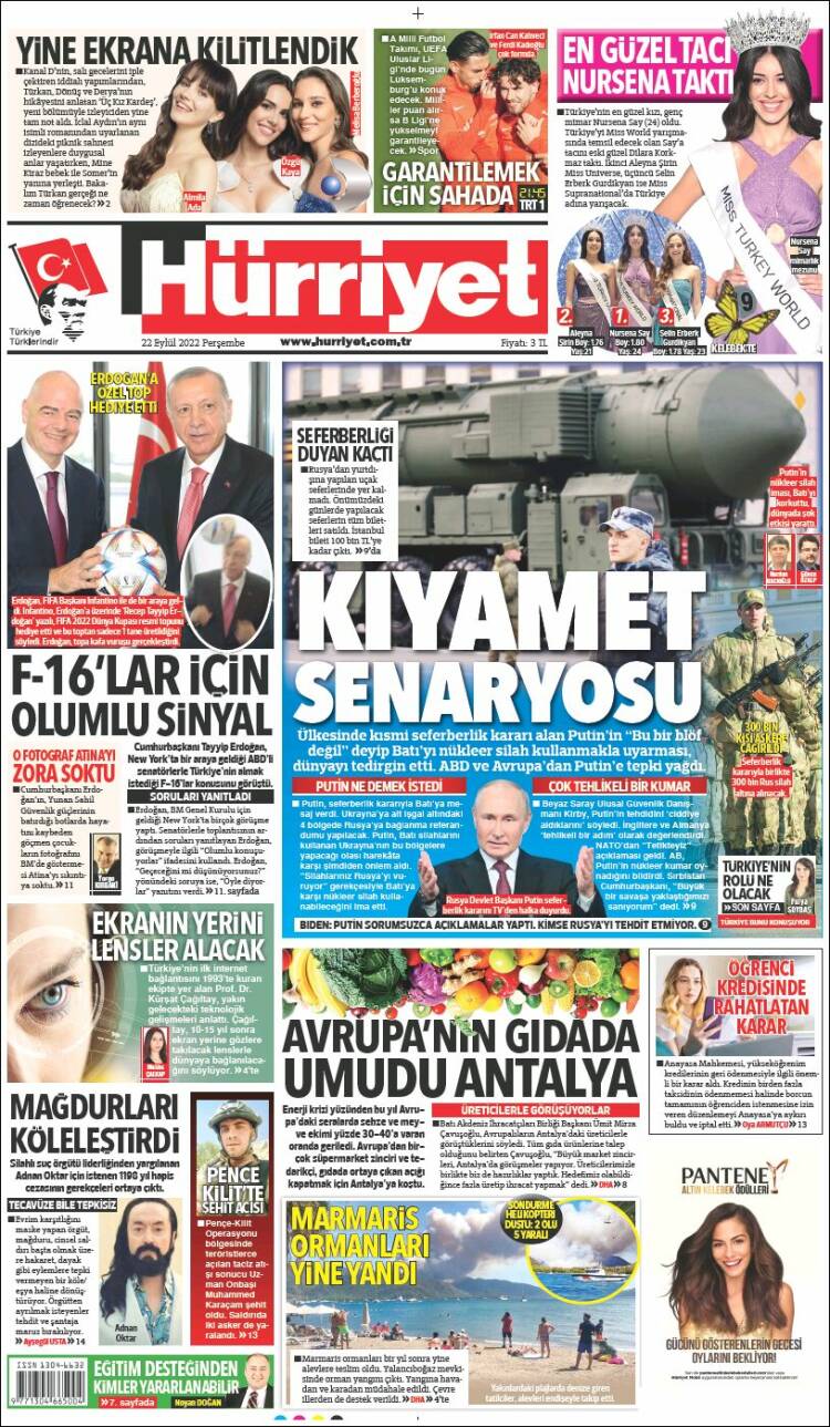 Portada de Hürriyet (Turqu&iacute;a)