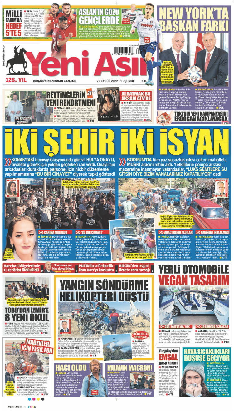Portada de Yeni Asır (Turqu&iacute;a)