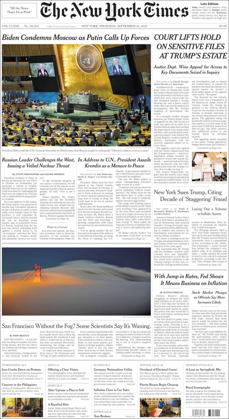 Portada de New York Times (USA)