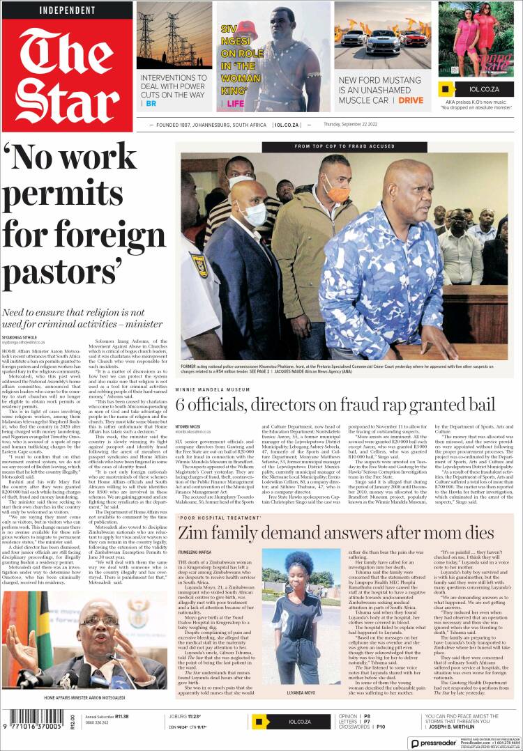 Portada de The Star (Sud&aacute;frica)