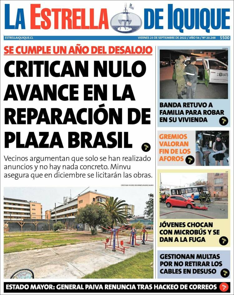 Portada de La Estrella de Iquique (Chile)