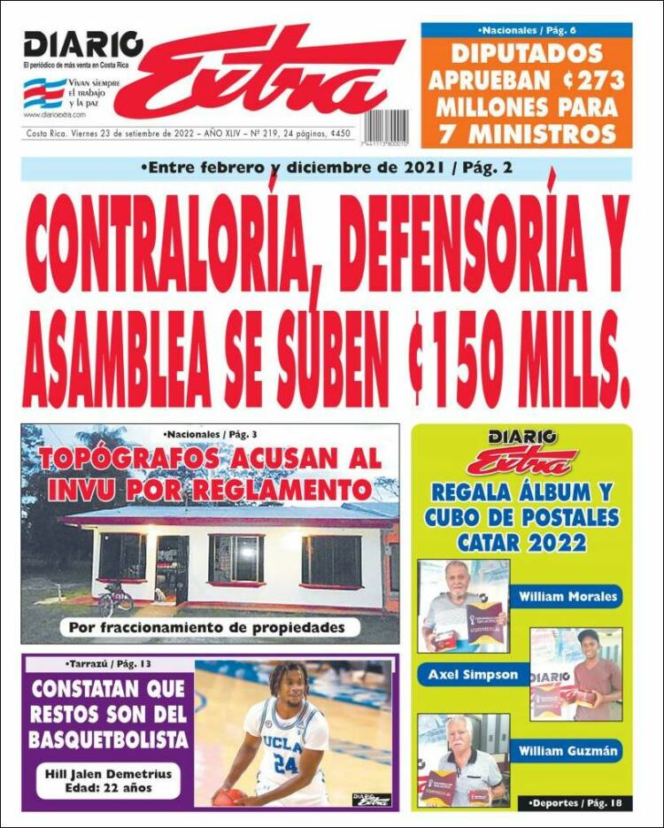 Portada de Diario Extra (Costa Rica)