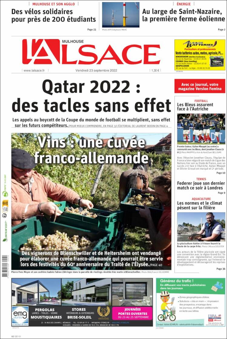 Portada de Journal L'Alsace (Francia)