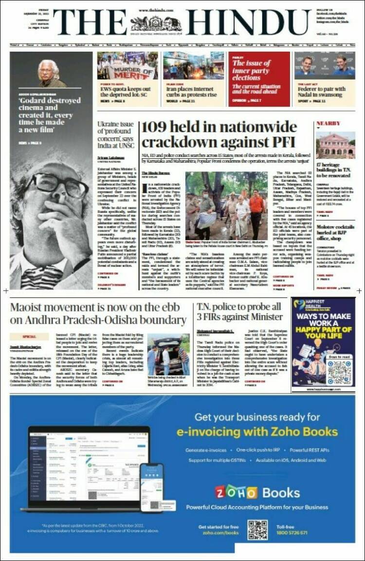 Portada de The Hindu (India)