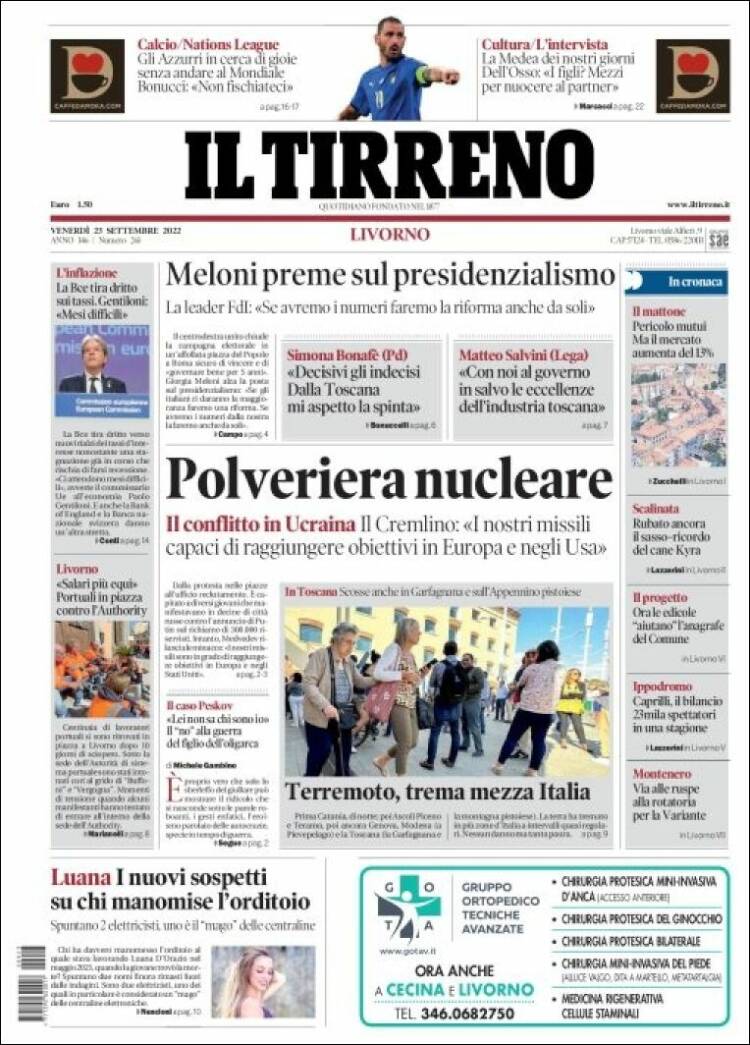 Portada de Il Tirreno (Italia)