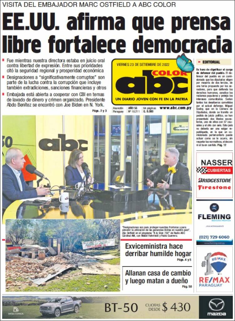Periódico ABC Color (Paraguay). Periódicos de Paraguay. Edición de 23 de septiembre de 2022. Kiosko.net