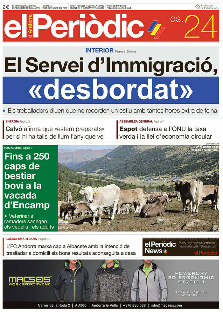 Portada de El Periòdic d'Andorra (Andorra)