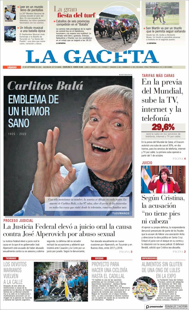 Portada de La Gaceta (Argentina)