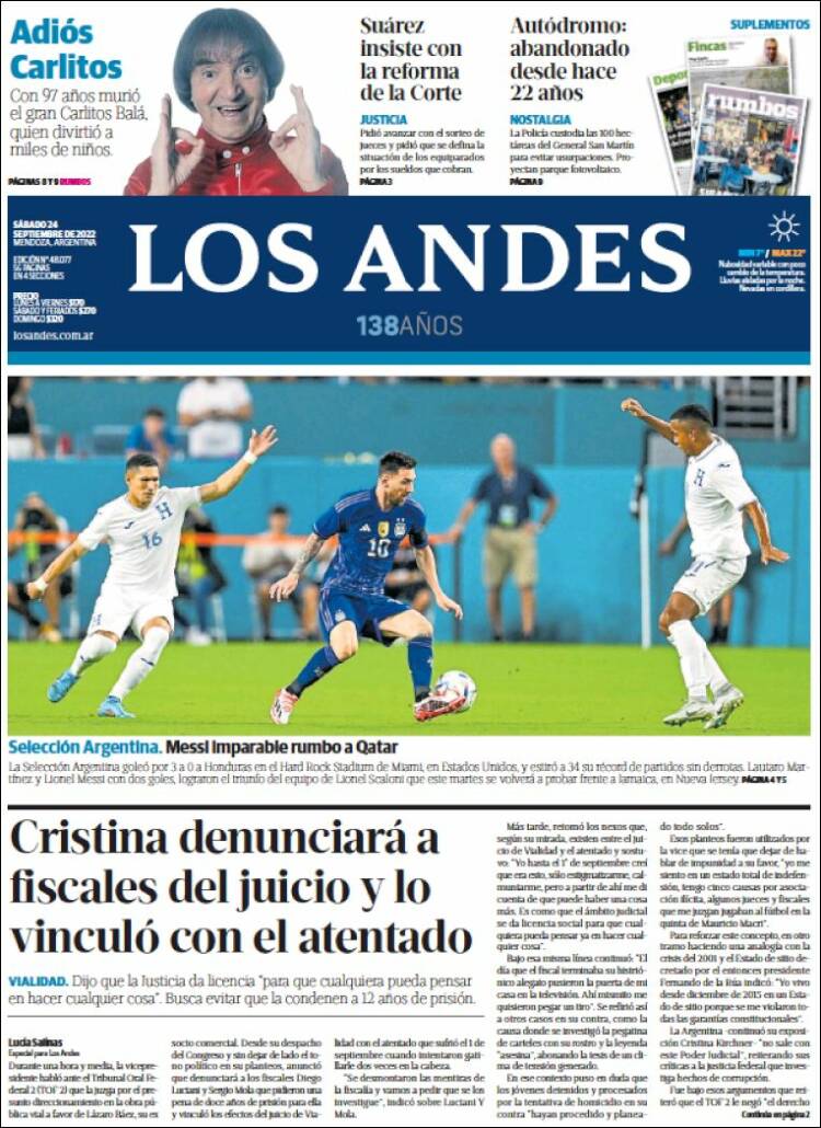 Portada de Los Andes - Mendoza (Argentina)