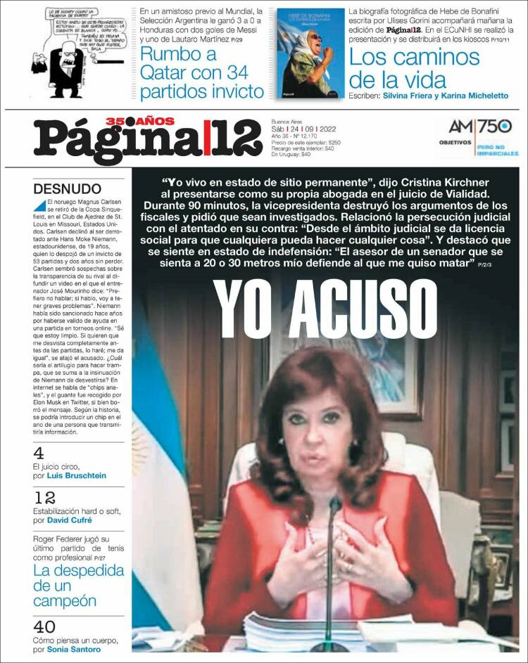 Portada de Página/12 (Argentina)