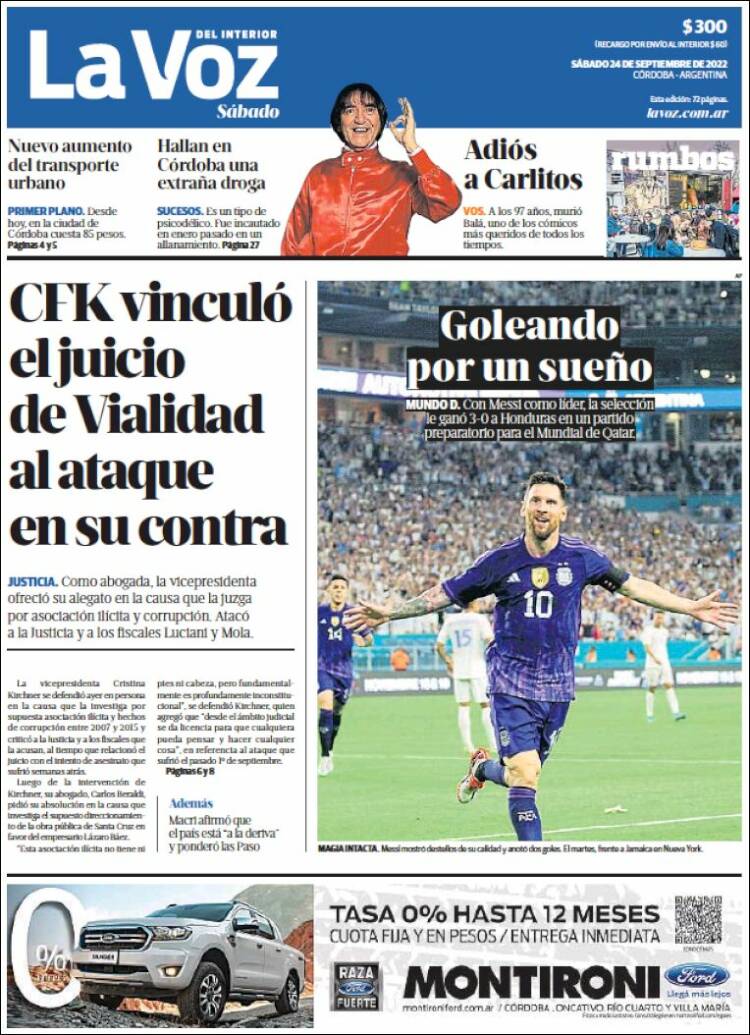 Portada de La Voz del Interior (Argentina)