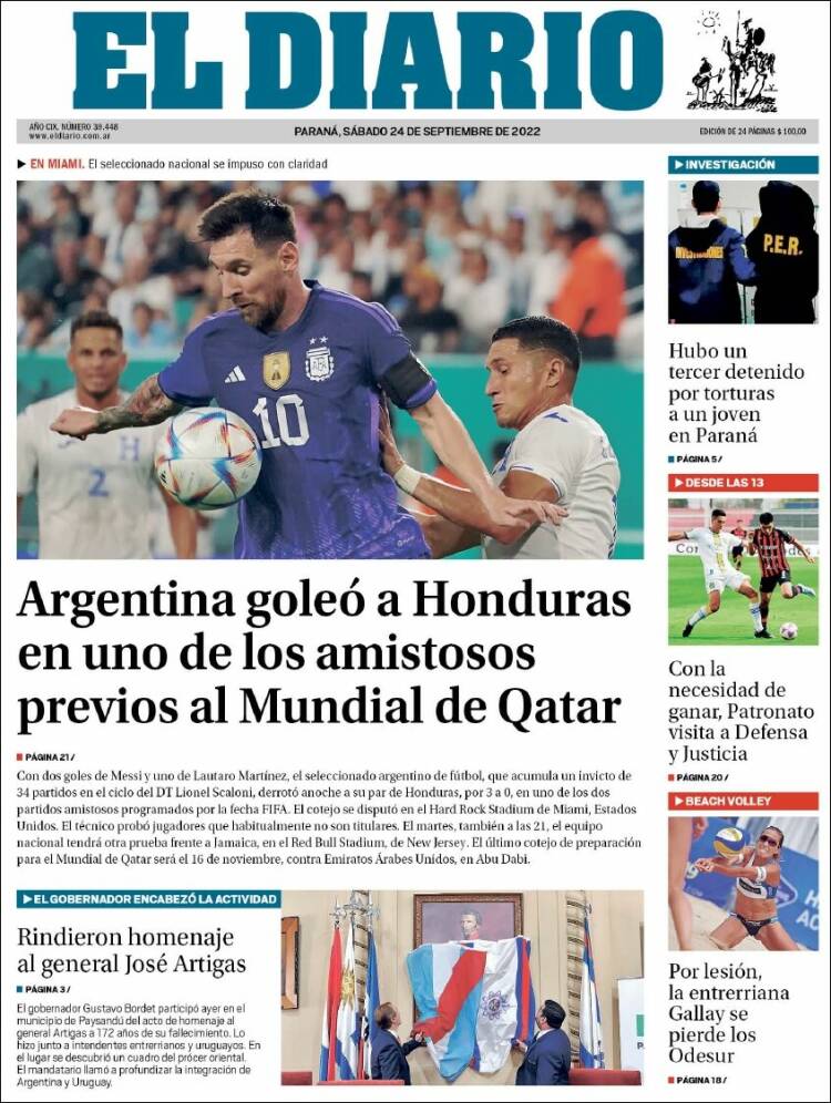 Portada de El Diario de Paraná (Argentina)