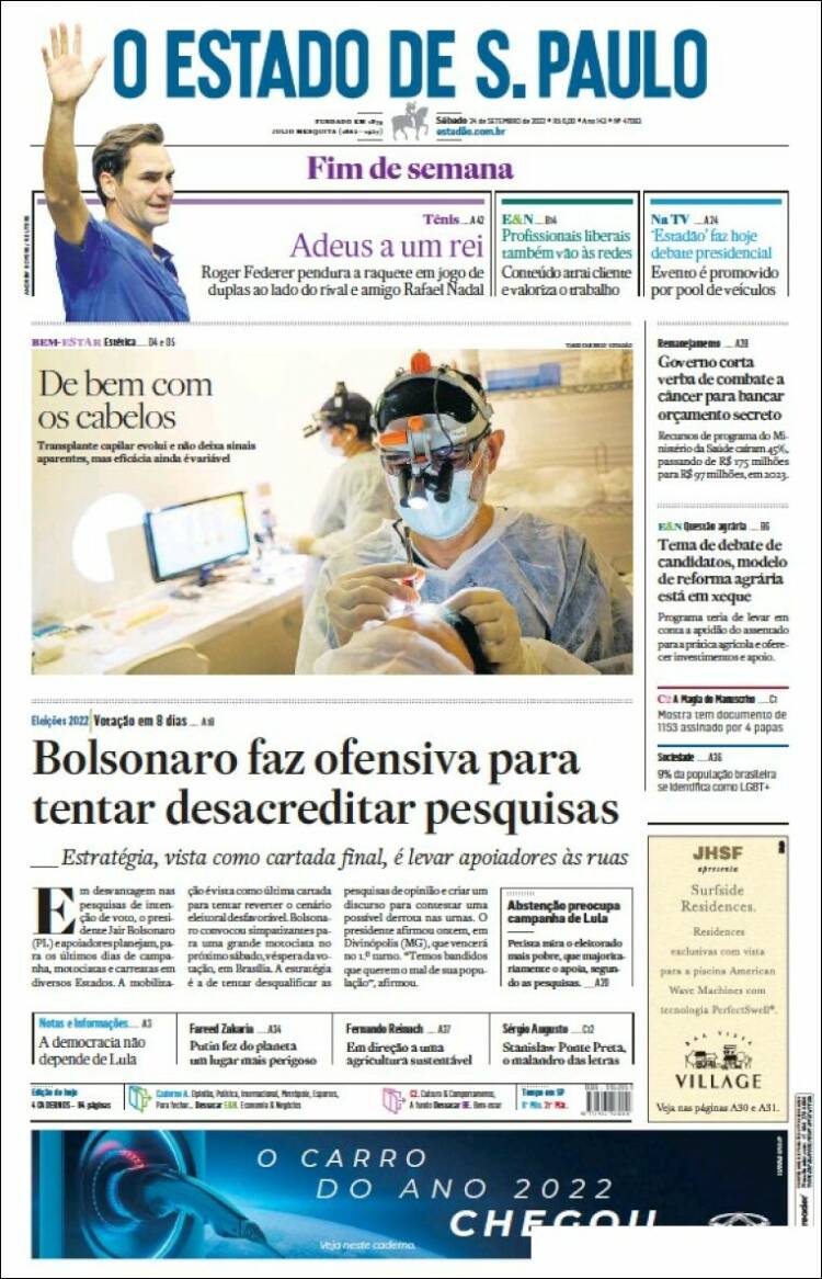 Portada de O Estado de São Paulo (Brasil)