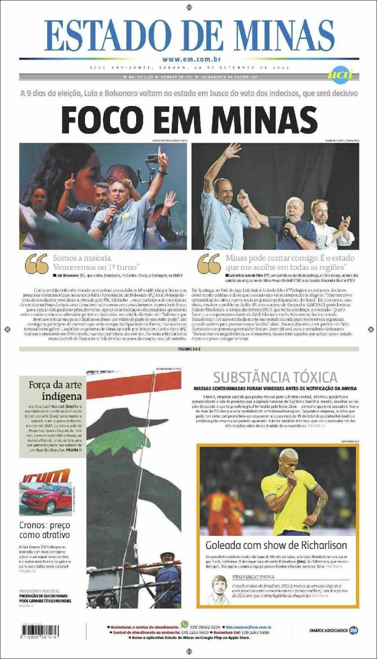 Portada de Jornal Estado de Minas (Brasil)