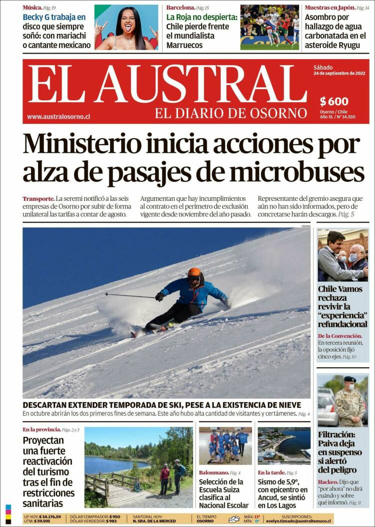 Portada de El Austral de Osorno (Chile)