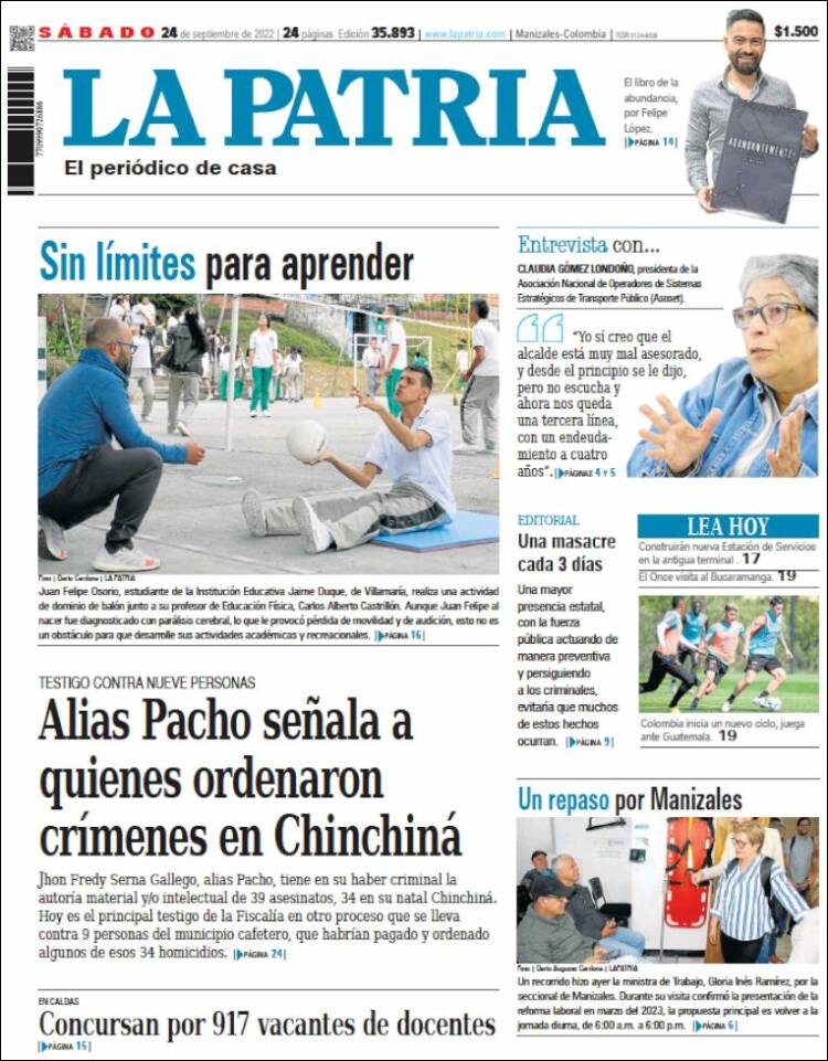 Portada de La Patria (Colombia)