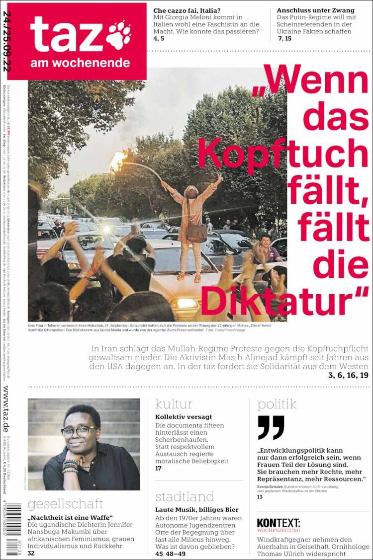 Portada de Die Tageszeitung (Alemania)