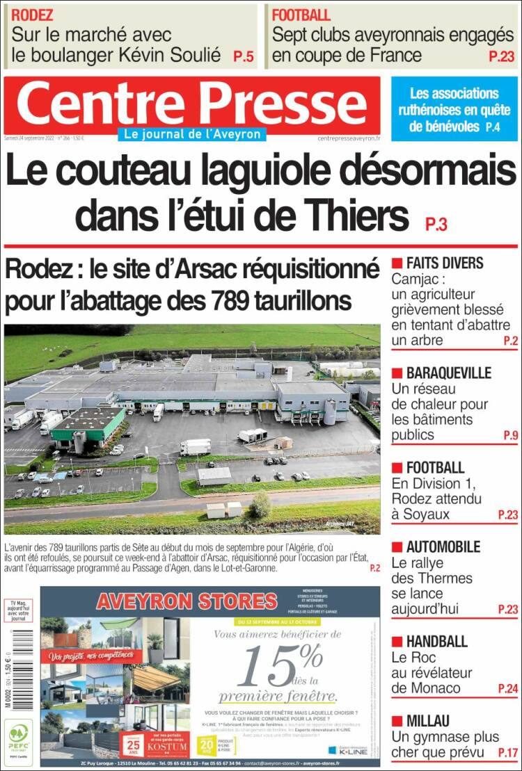 Portada de Centre Presse (Francia)