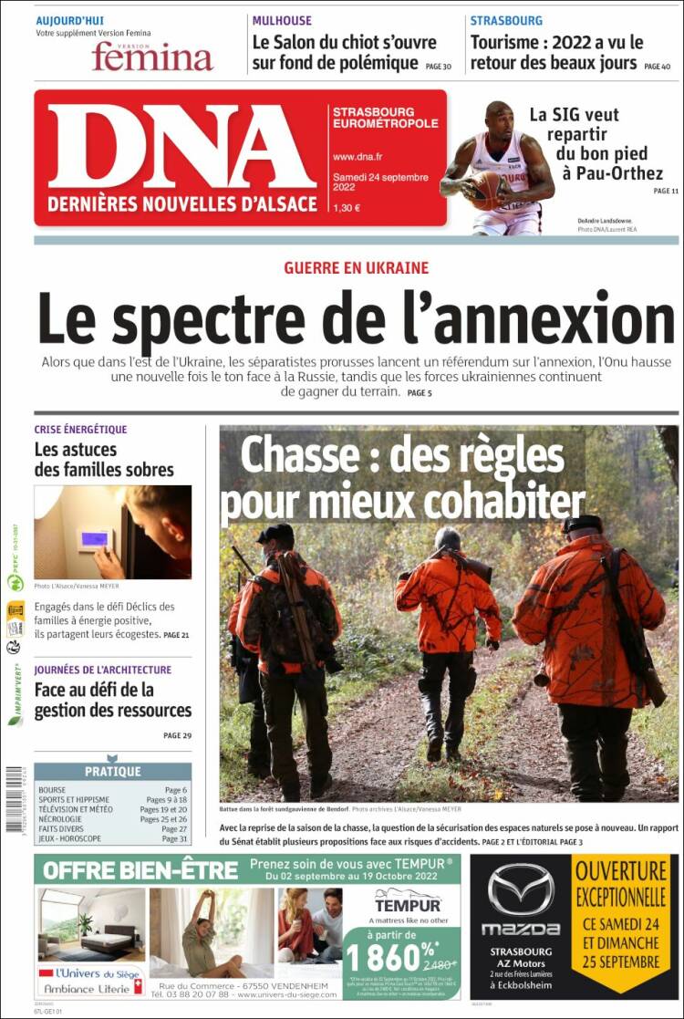 Portada de Les Dernières Nouvelles d'Alsace (Francia)