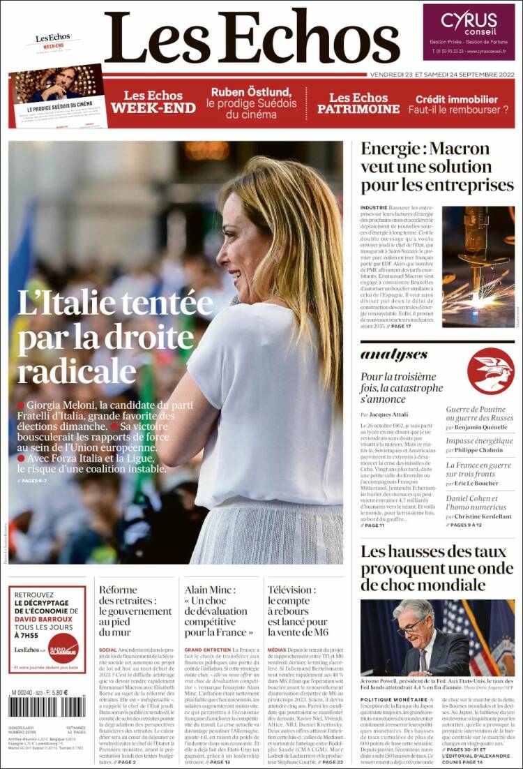 Portada de Les Echos (Francia)