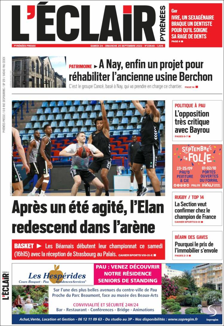 Portada de L'Eclair des Pyrénées (Francia)